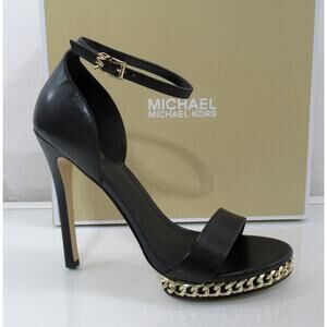 Michael Kors Jordyn Chain Platform High Heels Ankle Strap Sandals Black